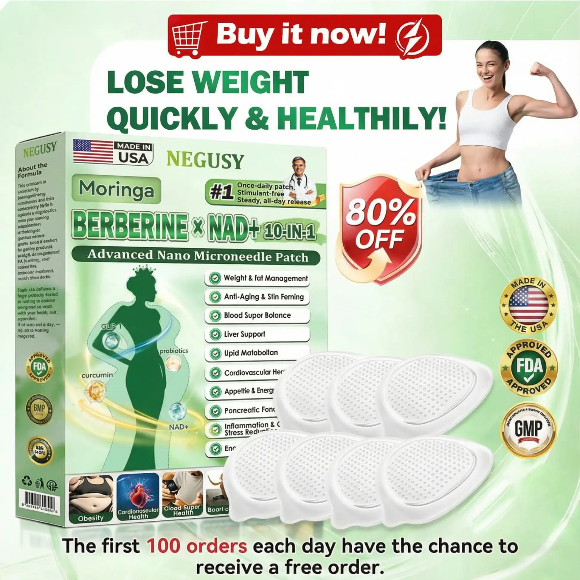 Moringa·Berberine × NAD+ 10-in-1 Nano Microneedle Patch