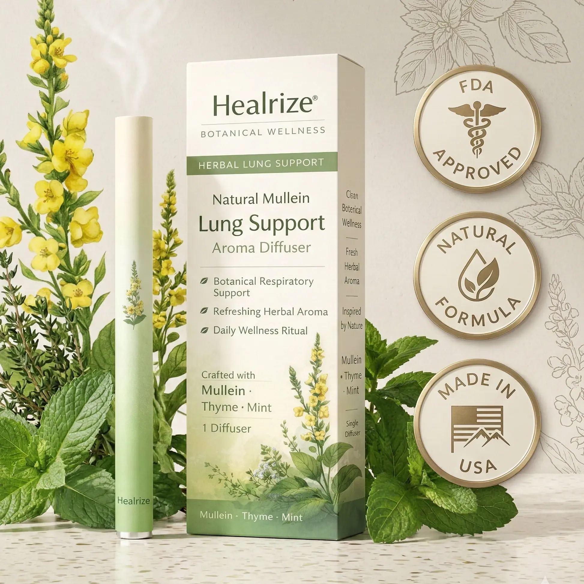 Natural Mullein Lung Support Aroma Diffuser – Deep Lung Cleanse Support