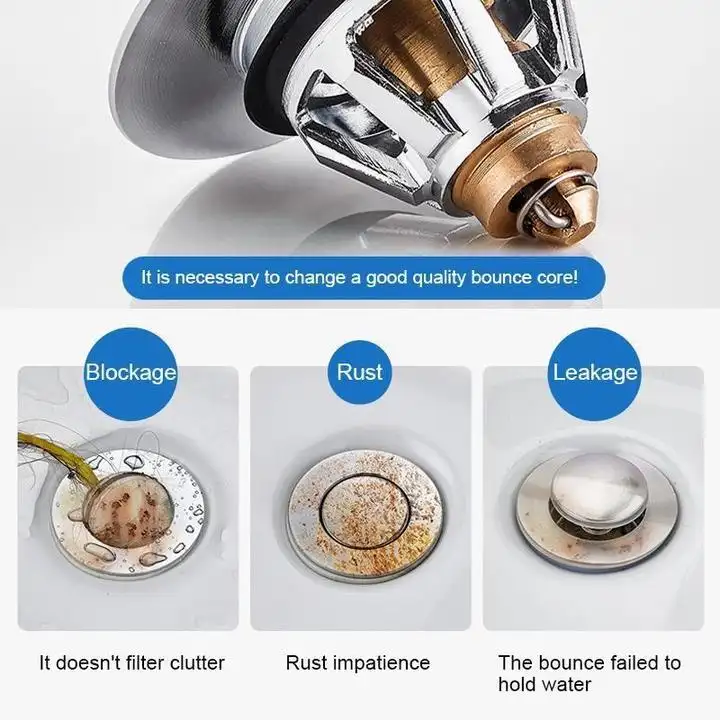 Stainless Steel Rebound Core Push Drain Filter Prevents - Image 3