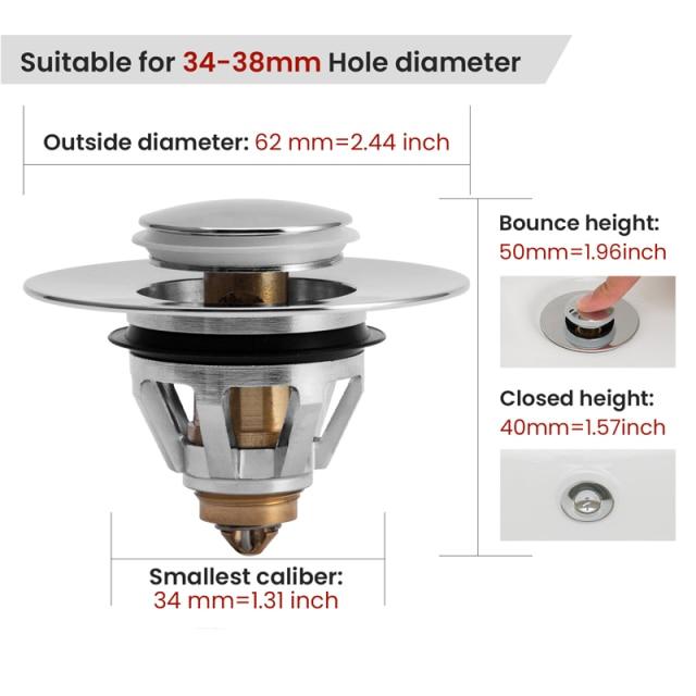 Stainless Steel Rebound Core Push Drain Filter Prevents - Image 2