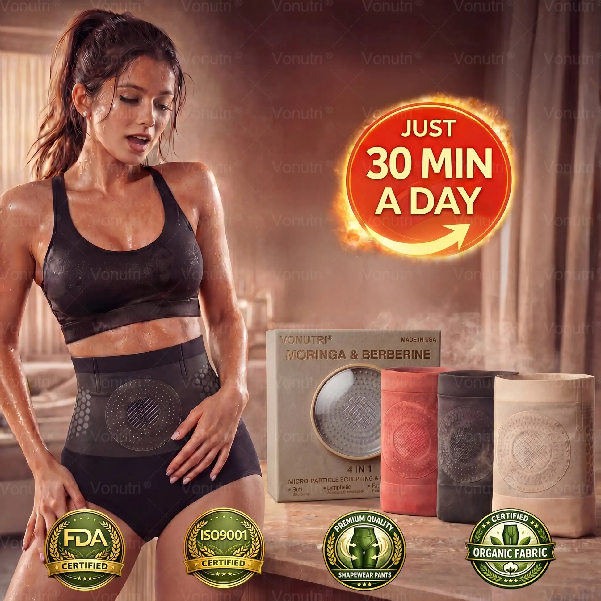 Moringa & Berberine 4-In-1 Micro-Particle Sculpting & Fat-Burn Shorts