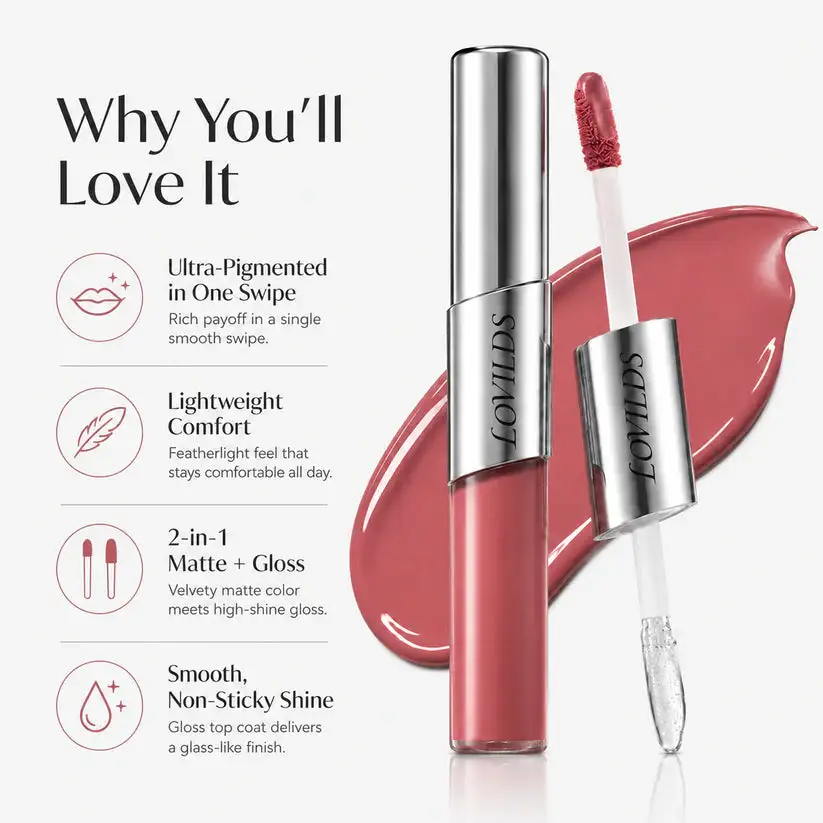 LOVILDS — Dual-Ended Liquid Lipstick with Velvet Matte Color and Gloss - Image 2