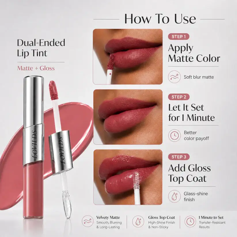 LOVILDS — Dual-Ended Liquid Lipstick with Velvet Matte Color and Gloss - Image 3