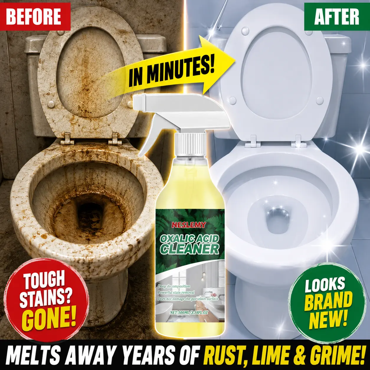 NESLEMY Bathroom Cleaner for Tough Toilet & Sink Stains